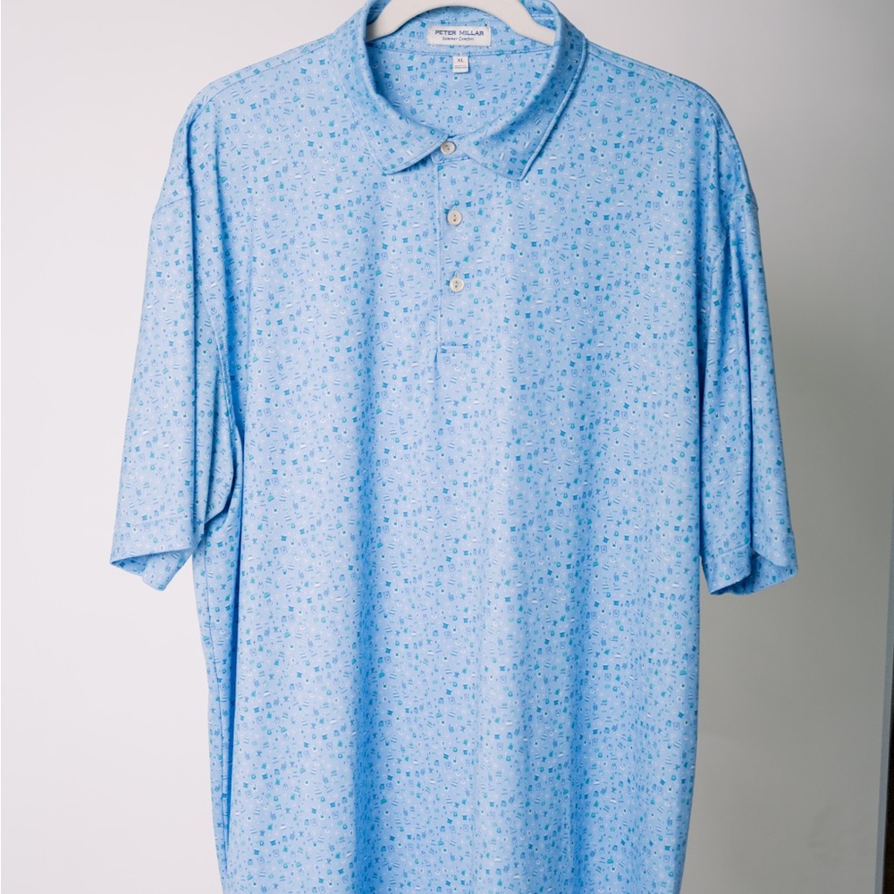 Peter Millar Sky Blue Patterned Polo Shirt
